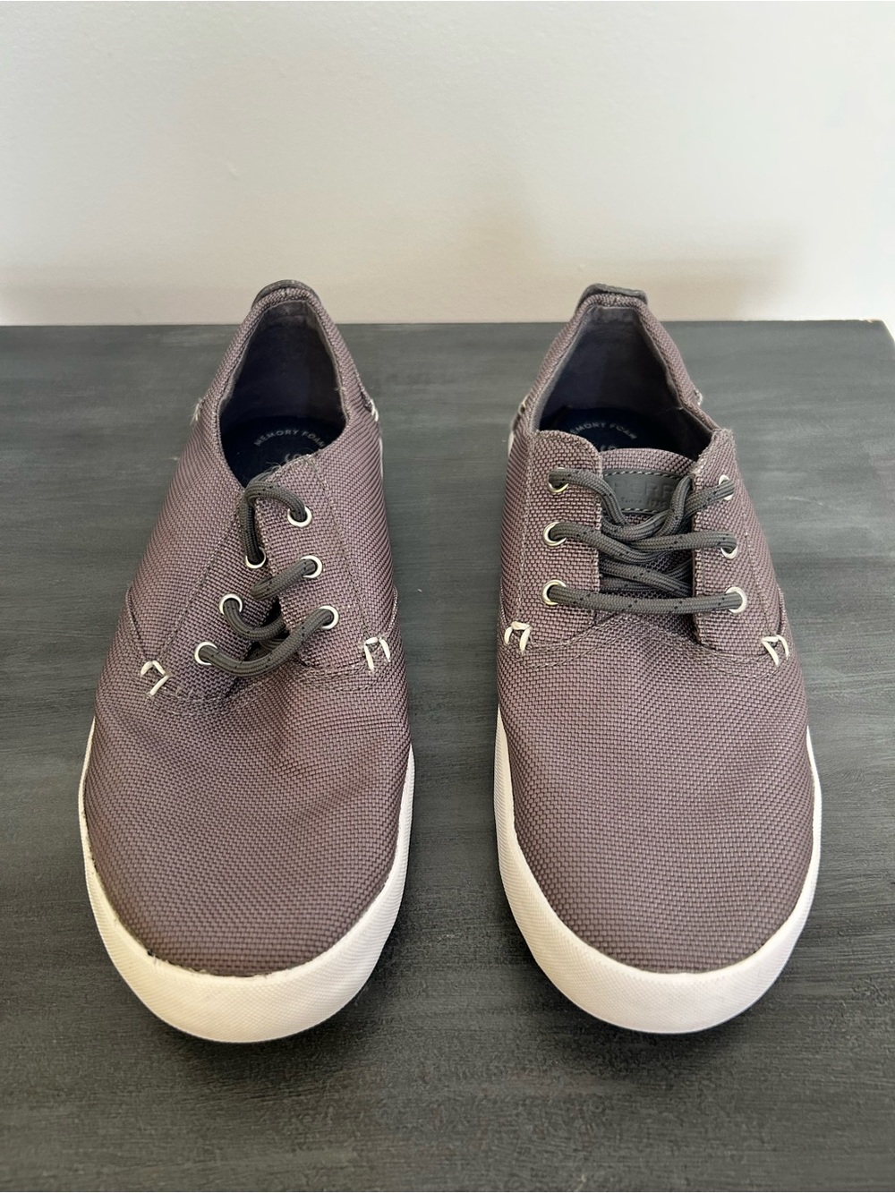Sperry Men's Canvas Lace-Up Sneakers in Charcoal with White Soles